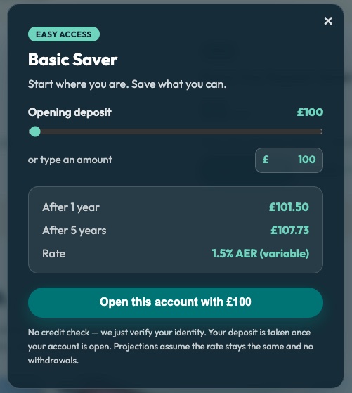 Savings account opening — projections and one-tap open